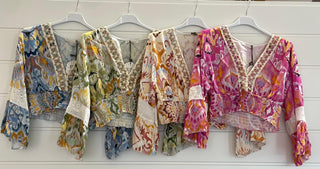 Boho viskosblus kort